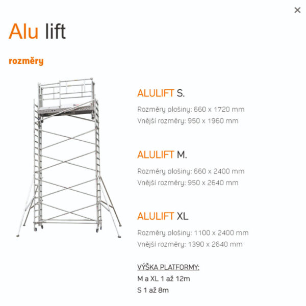 Lešeňový výtah - Alu lift